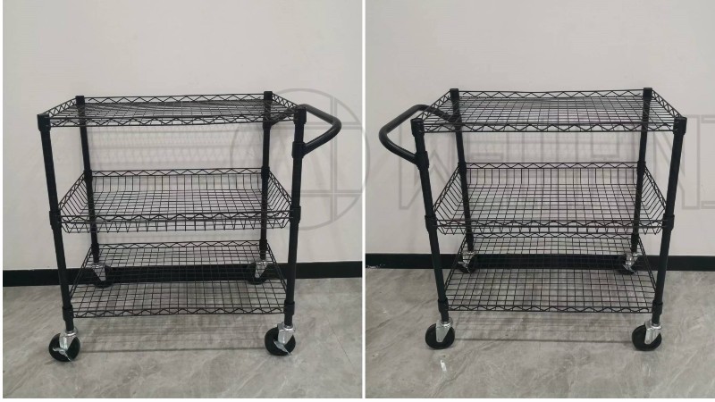 新款三層黑色防銹商用網格廚房推車分享
